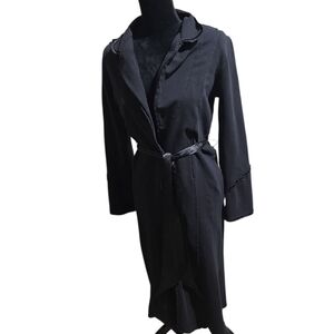 Elegant Black Trench Coat With Blue Buttons